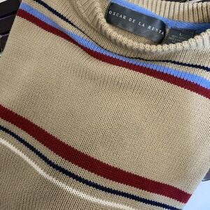 Oscar De La‎ Renta Vintage 80's Striped Sweater Brown Red Stripes Men's L Large